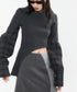 Asymmetric Plaid Sleeve Knit Top